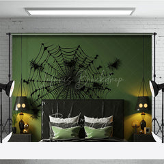 Lofaris Spiderweb Wall Decal Photography Backdrop Green and Black Halloween Headboard Spooky Bedroom Studio Photo Prop
