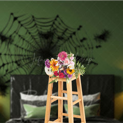 Lofaris Spiderweb Wall Decal Photography Backdrop Green and Black Halloween Headboard Spooky Bedroom Studio Photo Prop