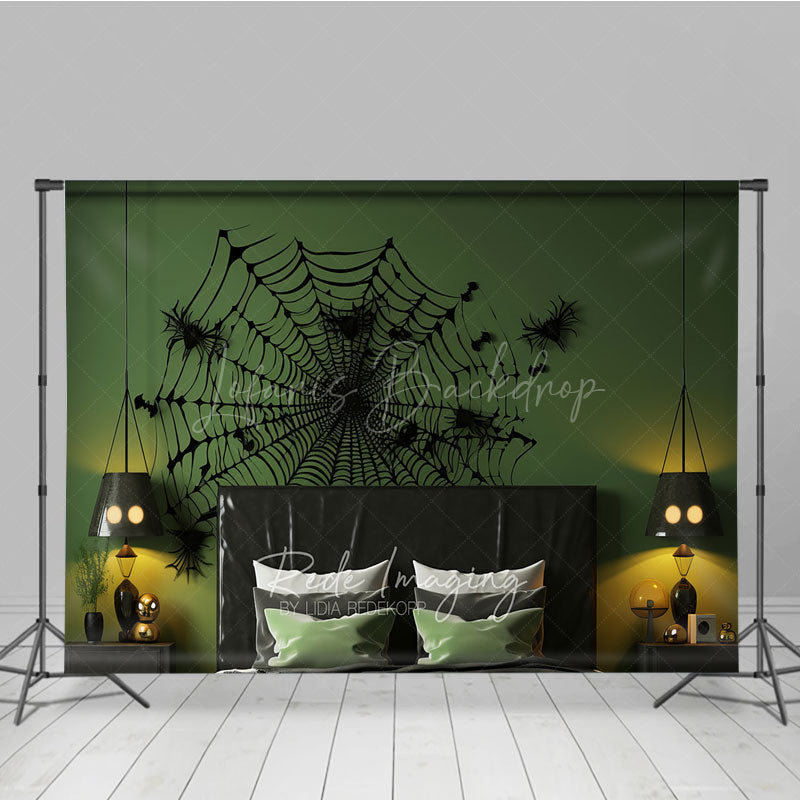 Lofaris Spiderweb Wall Decal Photography Backdrop Green and Black Halloween Headboard Spooky Bedroom Studio Photo Prop