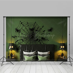 Lofaris Spiderweb Wall Decal Photography Backdrop Green and Black Halloween Headboard Spooky Bedroom Studio Photo Prop