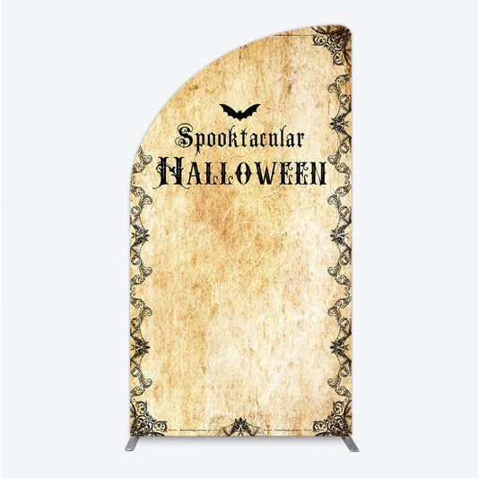 Lofaris Spooktacular Halloween Half Moon Arch Backdrop Vintage Gothic Border with Bats Old Parchment Paper Themed Party Decor