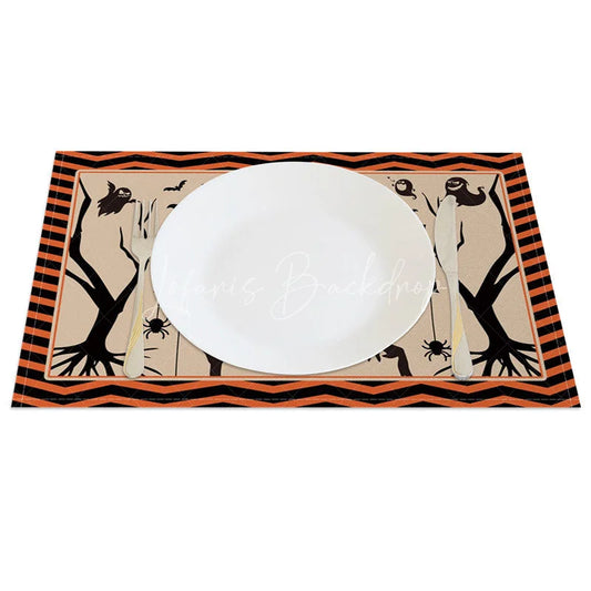 Lofaris Spooky Bat Halloween Set of 4 Placemats with Black and Orange Frame for Holiday Party Decorations