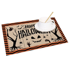 Lofaris Spooky Bat Halloween Set of 4 Placemats with Black and Orange Frame for Holiday Party Decorations