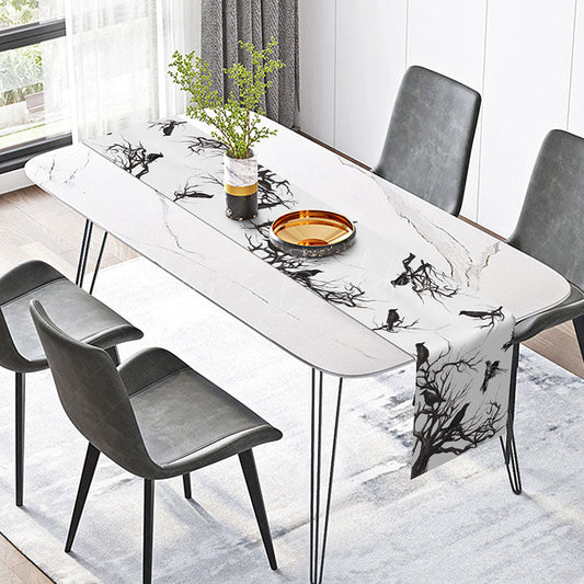 Lofaris Spooky Black Crow and Tree Halloween Table Runner Moody Gothic Decor Haunted Forest Themed Party Decoration