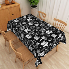 Lofaris Spooky Black Halloween Rectangle Tablecloth with Bats and Spider Webs for Gothic Haunted House Dining Decor