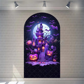 Lofaris Spooky Castle Halloween Arch Backdrop Haunted Party Decor with Bat Spider Web Happy Photo Prop for Indoor Outdoor