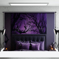 Lofaris Spooky Forest Wall Art Photography Backdrop Purple Halloween Scene with Bats Dark Moody Bedroom Photo Prop