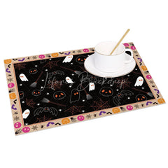 Lofaris Spooky Halloween Bat Skull and Spider Web Set of 4 Placemats for Haunted House Party Decorations