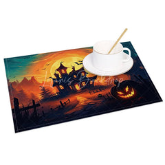Lofaris Spooky Halloween Bats and Jack-O’-Lantern Set of 4 Placemats for Haunted House Party Holiday Dining