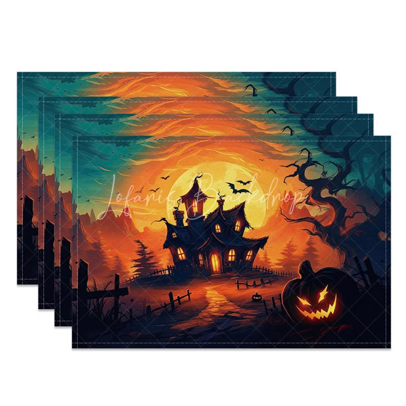 Lofaris Spooky Halloween Bats and Jack-O’-Lantern Set of 4 Placemats for Haunted House Party Holiday Dining
