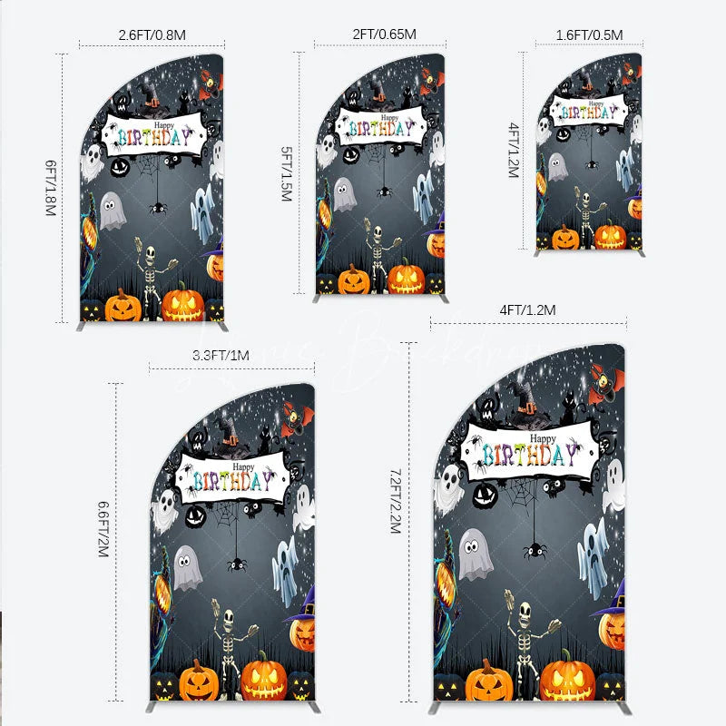 Lofaris Spooky Halloween Birthday Half Moon Arch Backdrop Cute Ghost Skeleton and Pumpkin A Little Boo is Due Party Decor