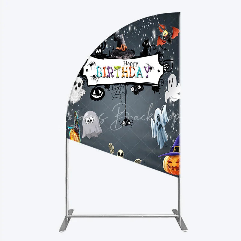 Lofaris Spooky Halloween Birthday Half Moon Arch Backdrop Cute Ghost Skeleton and Pumpkin A Little Boo is Due Party Decor