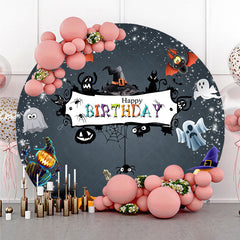 Lofaris Spooky Halloween Birthday Round Backdrop Cute Ghost Skeleton and Pumpkin A Little Boo is Due Party Decor