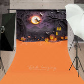 Lofaris Spooky Halloween Cake Smash Sweep Backdrop with Floor Haunted House and Jack O’ Lanterns First Birthday Photo Prop