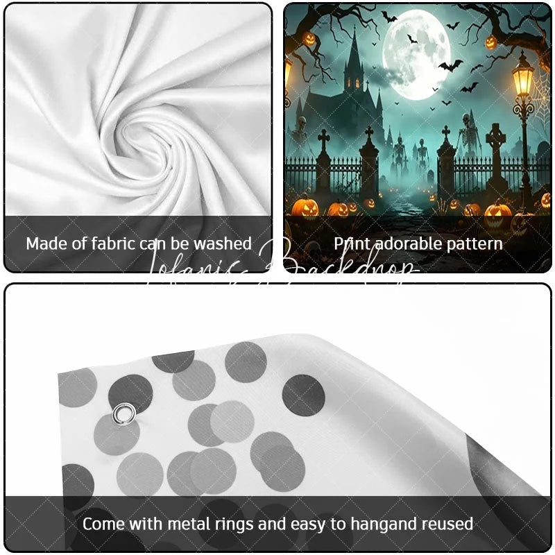 Lofaris Spooky Halloween Graveyard Garage Door Banner with Full Moon Bats Jack-o’-Lanterns and Skeletons Haunted Night Decor