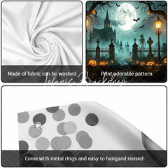 Lofaris Spooky Halloween Graveyard Garage Door Banner with Full Moon Bats Jack-o’-Lanterns and Skeletons Haunted Night Decor
