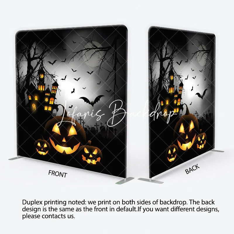 Lofaris Spooky Halloween Haunted House Square Double-Sided Backdrop Jack-o’-Lanterns Night Party Decor