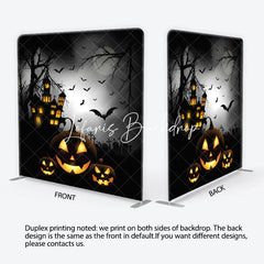 Lofaris Spooky Halloween Haunted House Square Double-Sided Backdrop Jack-o’-Lanterns Night Party Decor