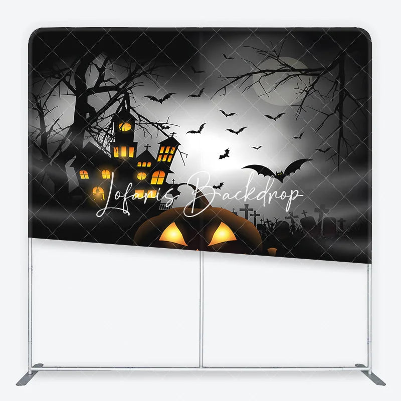Lofaris Spooky Halloween Haunted House Square Double-Sided Backdrop Jack-o’-Lanterns Night Party Decor