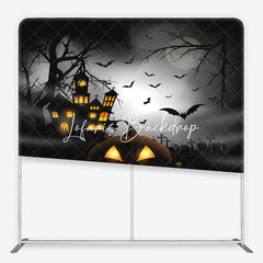 Lofaris Spooky Halloween Haunted House Square Double-Sided Backdrop Jack-o’-Lanterns Night Party Decor