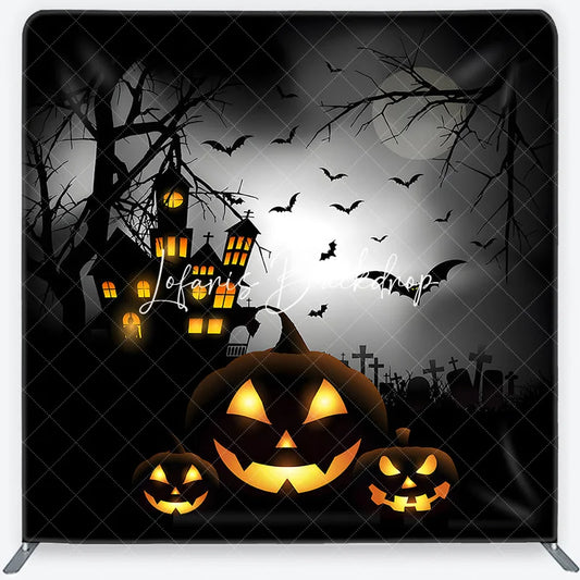 Lofaris Spooky Halloween Haunted House Square Double-Sided Backdrop Jack-o’-Lanterns Night Party Decor