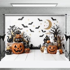 Lofaris Spooky Halloween Photography Backdrop featuring Jack-o-Lanterns Black Cats and Ghosts Festive Party Decor
