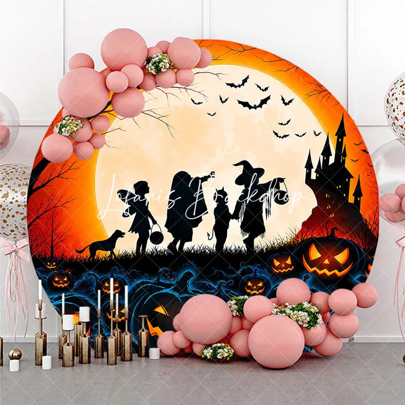 Lofaris Spooky Halloween Pumpkin Patch Round Backdrop Trick or Treating Kids and Haunted Castle Celebration Decor