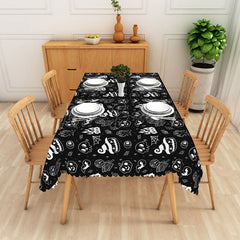 Lofaris Spooky Halloween Rectangle Tablecloth with Skulls and Jack O’ Lanterns for Haunted House Party Dining Decor