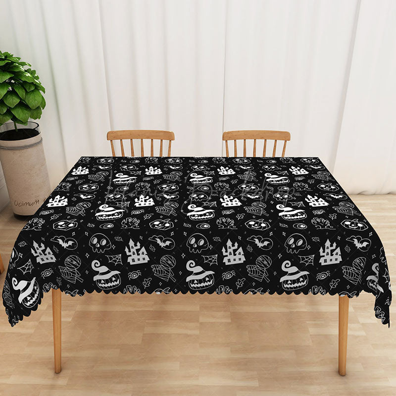 Lofaris Spooky Halloween Rectangle Tablecloth with Skulls and Jack O’ Lanterns for Haunted House Party Dining Decor