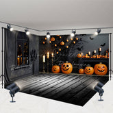 Lofaris Spooky Halloween Room Set Backdrop Haunted Fireplace with Jack O’ Lanterns Gothic Studio Photography Prop