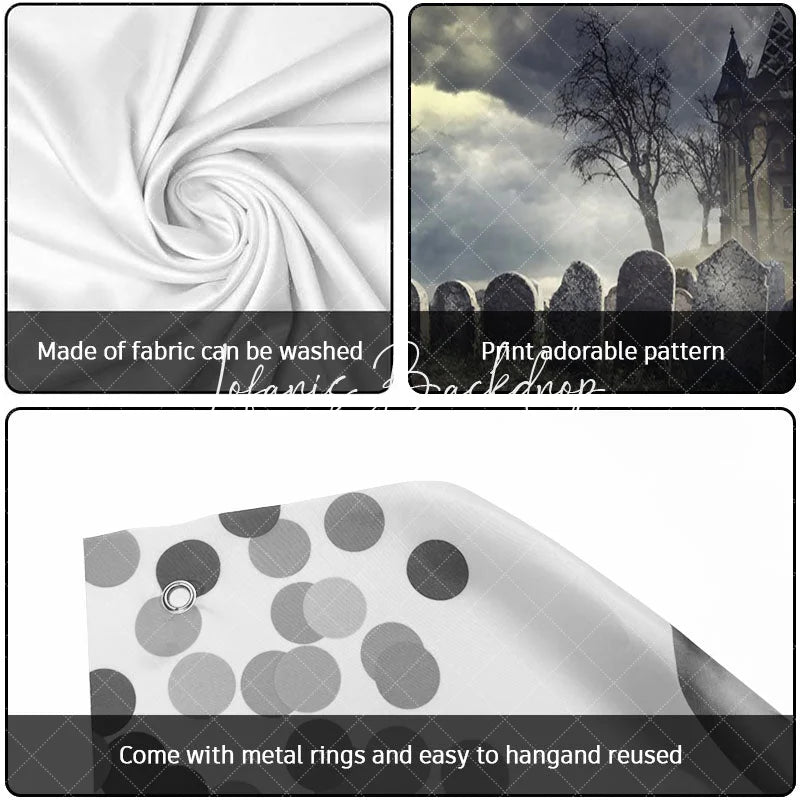 Lofaris Spooky Haunted House and Graveyard Garage Door Banner Eerie Halloween Decor with Bare Trees Stormy Sky