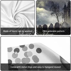 Lofaris Spooky Haunted House and Graveyard Garage Door Banner Eerie Halloween Decor with Bare Trees Stormy Sky