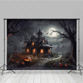 Lofaris Spooky Haunted House Photography Backdrop Full Moon and Bats on a Dark Night Halloween Photo Background