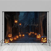 Lofaris Spooky Jack-o’-lantern Alley Photography Backdrop Dark Cobblestone Street Haunted Village Halloween Photos
