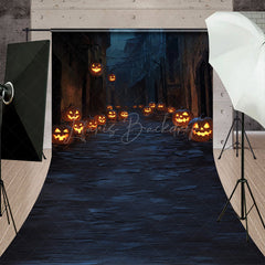 Lofaris Spooky Jack-o’-lantern Alley Sweep Backdrop Dark Cobblestone Street Haunted Village Halloween Photos