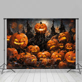 Lofaris Spooky Jack O’ Lantern Forest Photography Backdrop Evil Carved Pumpkins in Dark Woods Haunted Halloween Photo Prop
