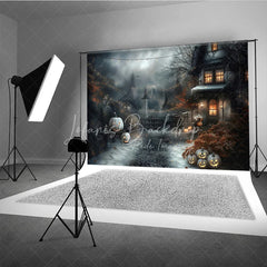 Lofaris Spooky Old House and Glowing Jack-o’-Lanterns Holiday Backdrop Enchanting Halloween Night Party Decor