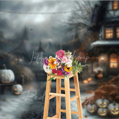 Lofaris Spooky Old House and Glowing Jack-o’-Lanterns Holiday Backdrop Enchanting Halloween Night Party Decor