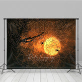 Lofaris Spooky Spiders on a Web Photography Backdrop Orange Sunset for Halloween Moody and Dark Photo Background