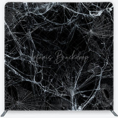 Lofaris Spooky White Spider Web and Cobweb Square Double-Sided Backdrop Eerie Black Background for Halloween Party