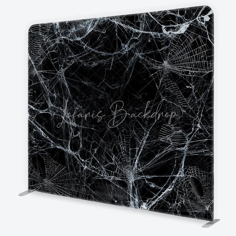 Lofaris Spooky White Spider Web and Cobweb Square Double-Sided Backdrop Eerie Black Background for Halloween Party