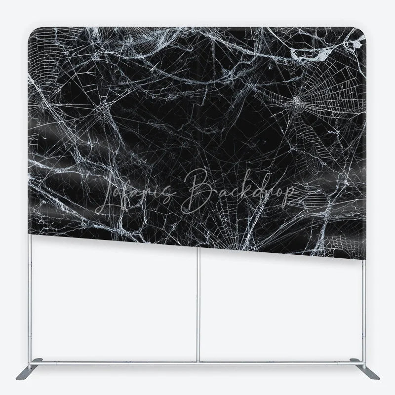 Lofaris Spooky White Spider Web and Cobweb Square Double-Sided Backdrop Eerie Black Background for Halloween Party