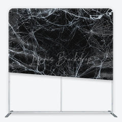 Lofaris Spooky White Spider Web and Cobweb Square Double-Sided Backdrop Eerie Black Background for Halloween Party