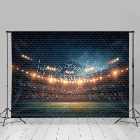 Lofaris Sports Backdrop Night Stadium Lights Green Field Dark Blue Sky Photography Background for Game Party