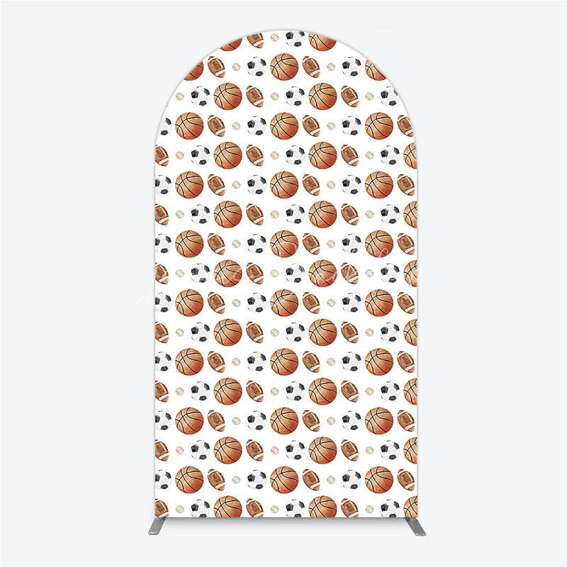 Lofaris Sports Balls Pattern Birthday Arch Backdrop Basketball Football and Soccer All Star Party Background