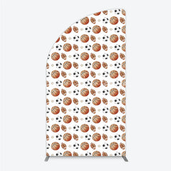 Lofaris Sports Balls Pattern Birthday Half Moon Arch Backdrop Basketball Football and Soccer All Star Party Background