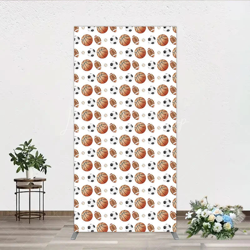 Lofaris Sports Balls Pattern Birthday Rectangle Backdrop Basketball Football and Soccer All Star Party Background