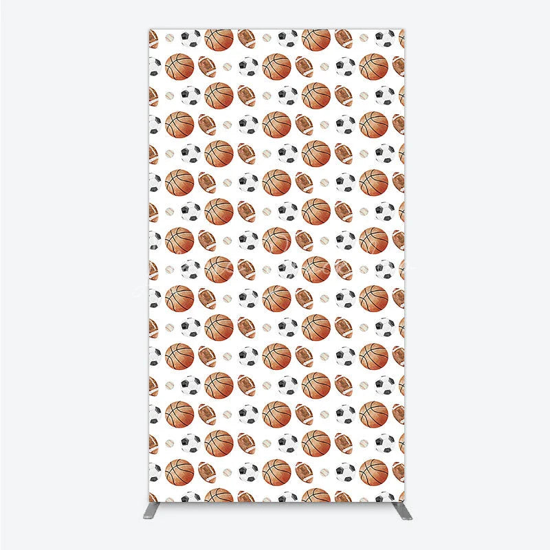 Lofaris Sports Balls Pattern Birthday Rectangle Backdrop Basketball Football and Soccer All Star Party Background
