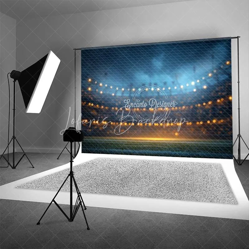 Lofaris Sports Field Night Sky Backdrop Festive String Lights Bokeh Photography Background Game Party Decoration