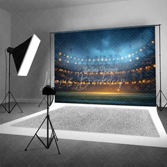 Lofaris Sports Field Night Sky Backdrop Festive String Lights Bokeh Photography Background Game Party Decoration